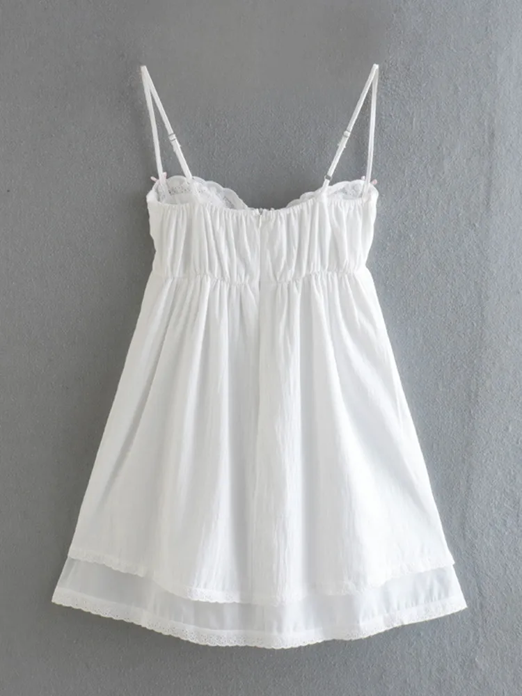 2022 Sexy White Spliced Embroidery Lace Bra Corset style Mini Dress Women Backless Party Skater Short Sling Robe Holiday 2022 Sexy White Spliced Embroidery Lace Bra Corset style Mini Dress Women Backless Party Skater Short Sling Robe Holiday