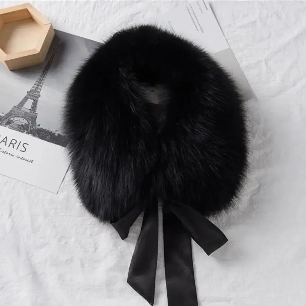 الشتاء الرقبة أدفأ الراكون الفراء طوق فروي الفراء وشاح المرأة معطف هود ديكور الفاخرة الفراء طوق ل معطف موضة معطف دافئ شال #4