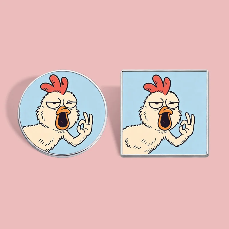 European and American OK gesture rooster metal brooch hand-painted funny chicken pattern badge canvas bag jacket accessories