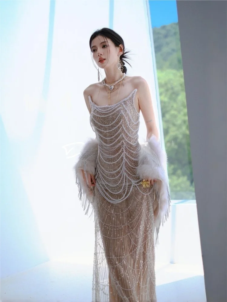Luxurious handcrafted beaded heavy industry birthday dress