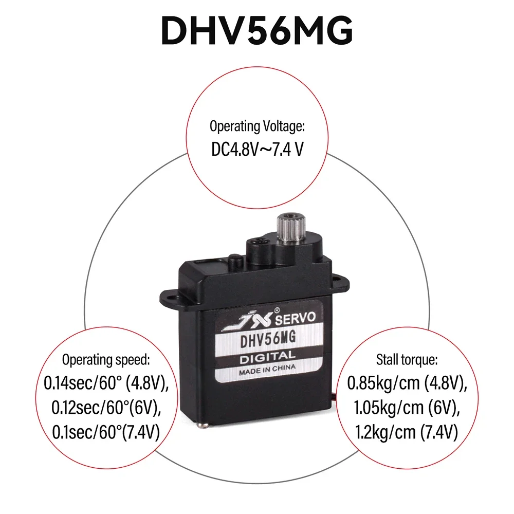 JX-Servo DHV56MG Digital sin núcleo, 1,2 kg, 0,10 seg, engranaje de Metal, HV, 5,6g, para coche, Robot, avión, Dron, modelo DIY