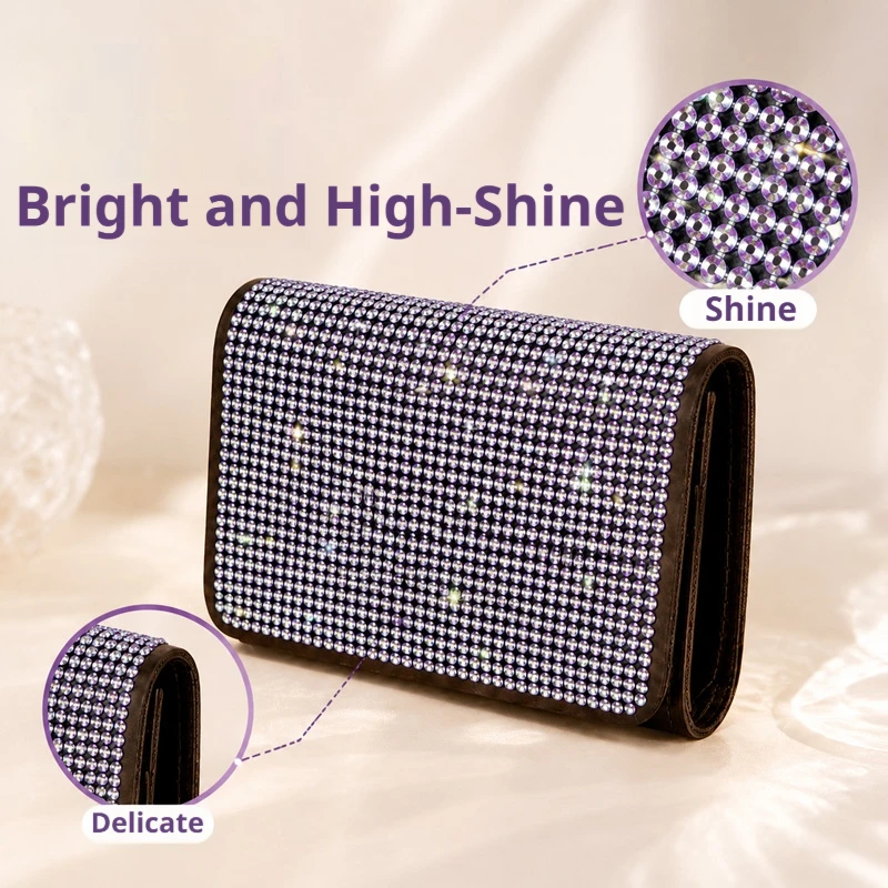 Full Rhinestone Short Wallet Multi Card Slots Anti-slip Zipper Purse Portable Cash Card Holder Leather Coin Pocket Wallet