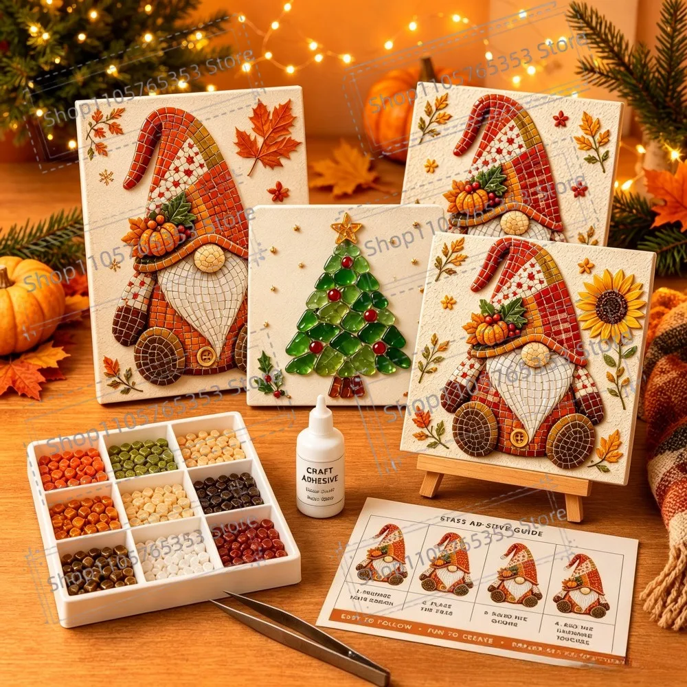 Mosaic Kits for Kids Christmas Theme Glass Painting Handmade Decorations Gnome Mosaic Art Craft Kit for Adults Enthusiast