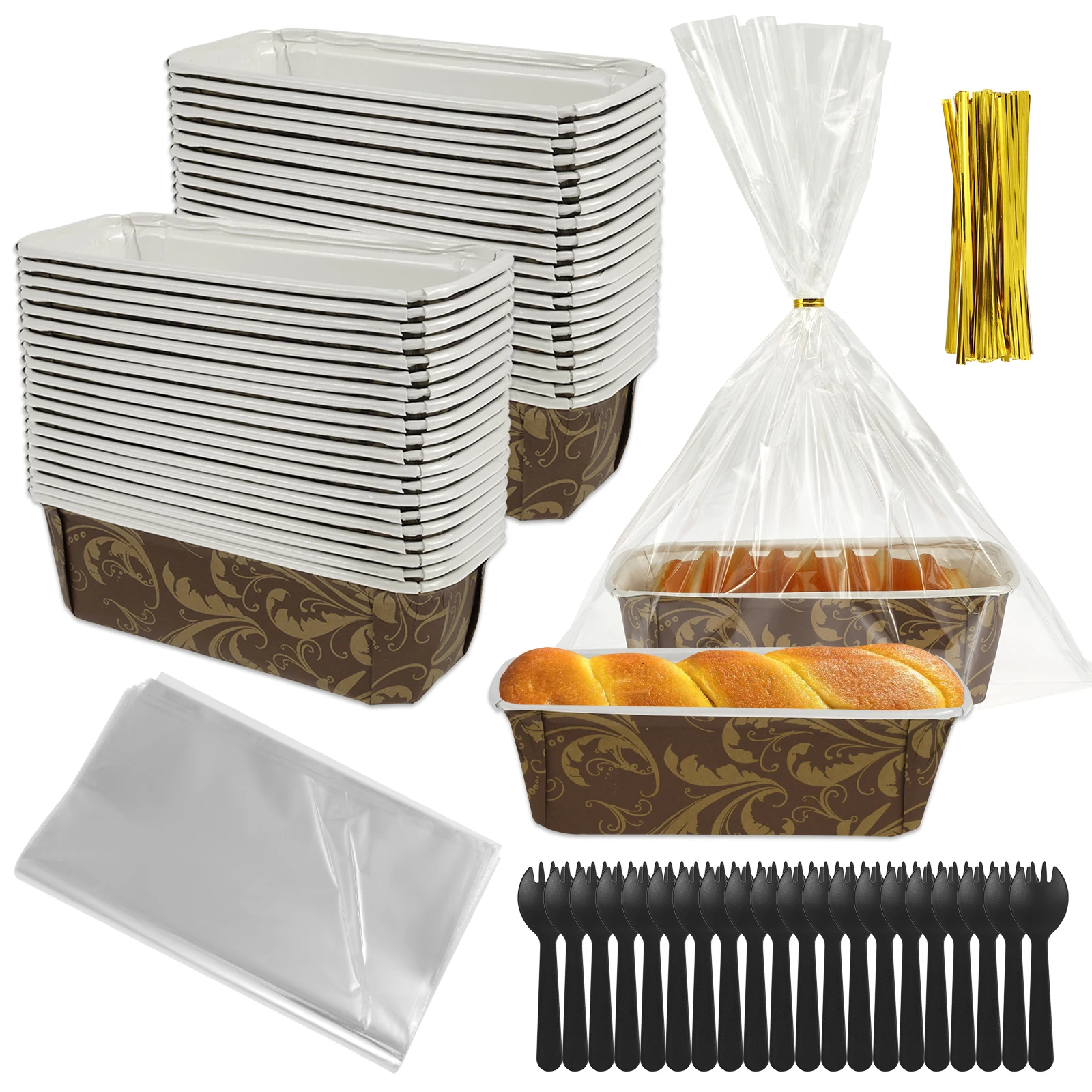 

Rectangular oil proof film paper Baking mold set with bread bag fork One time design is convenient and practical Baking tray kit