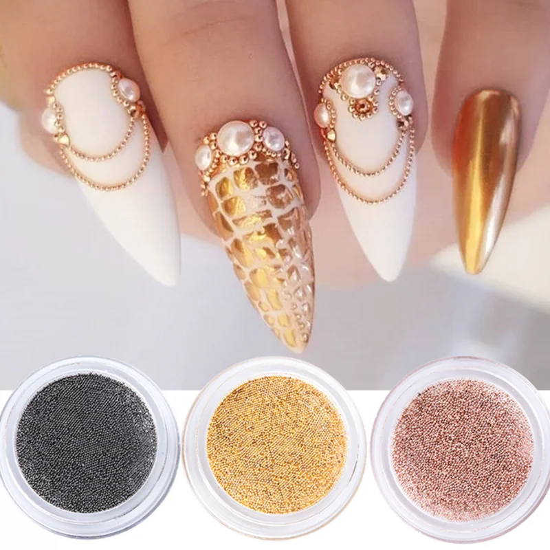 0.4 ~ 1.0mm 3D stal Tiny zdobienie paznokci dekoracje złoto srebro kulka stalowa Nail Art kawior koraliki Nails koraliki DIY biżuteria akcesoria