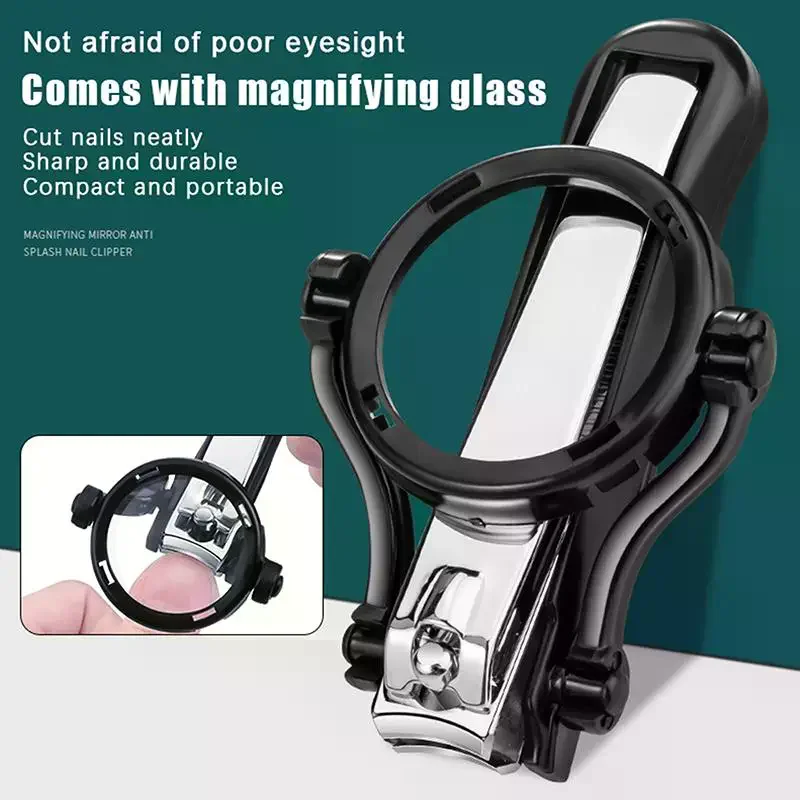Nail Clipper With Magnifying Glass The Elderly Practical Stainless Steel Nail Clipper Anti-splash Beauty Big Clipper Tool Gifts