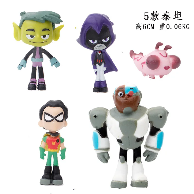 5 pz/set Cartoon Anime Toy Titans Go Beast Cyborg Raven Robin Model Doll da collezione Desktop Car Decoration regalo per bambini