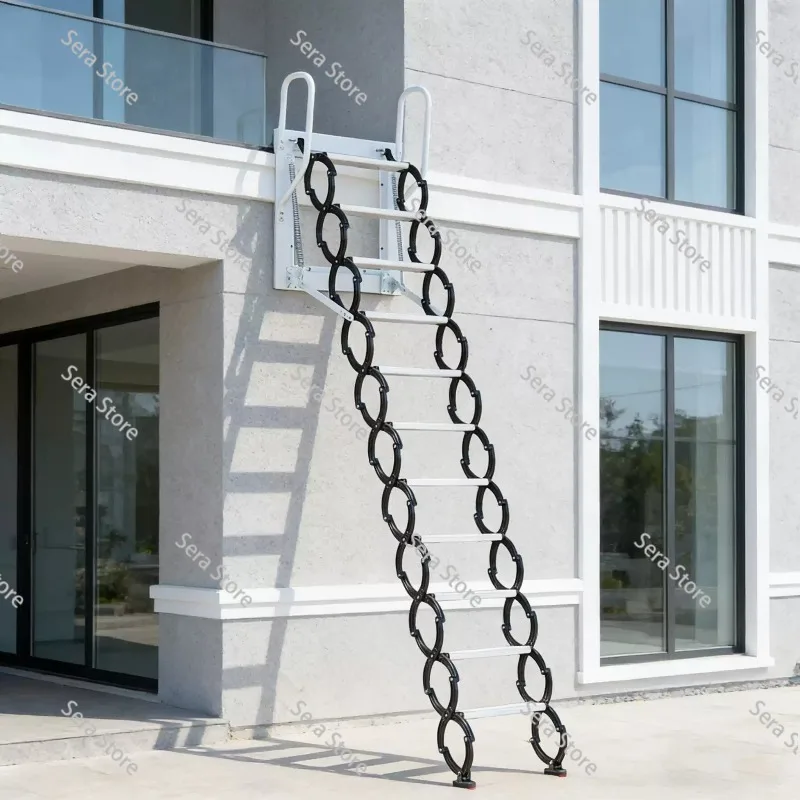 Electric attic stairs with handrails remote control ceiling folding telescopic ladder with hatch and handrails