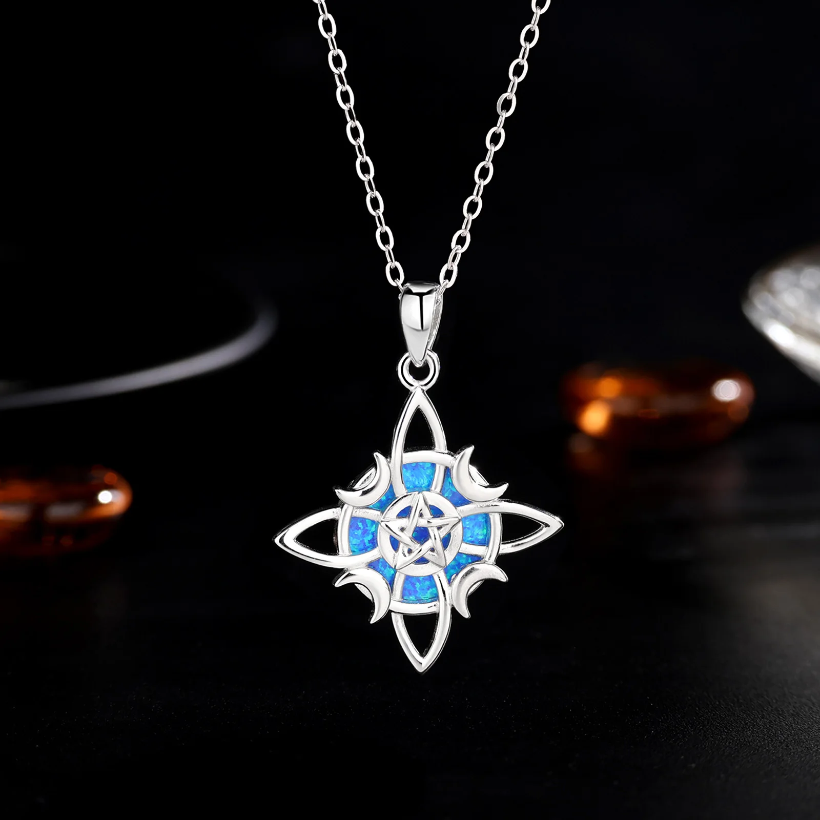 AEONSLOVE الأصلي 925 فضة الساحرة عقدة قلادة أوبال القمر الخماسي سلتيك عقدة قلادة ويكا مجوهرات الهدايا الروحية #3