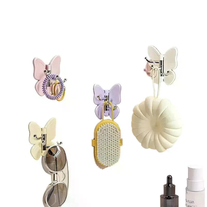 Rotatable Butterfly Shaped Adhesive Wall Hooks 3 Pack No Drilling Sticky Hangers for Home Bathroom Towel Coat Storage