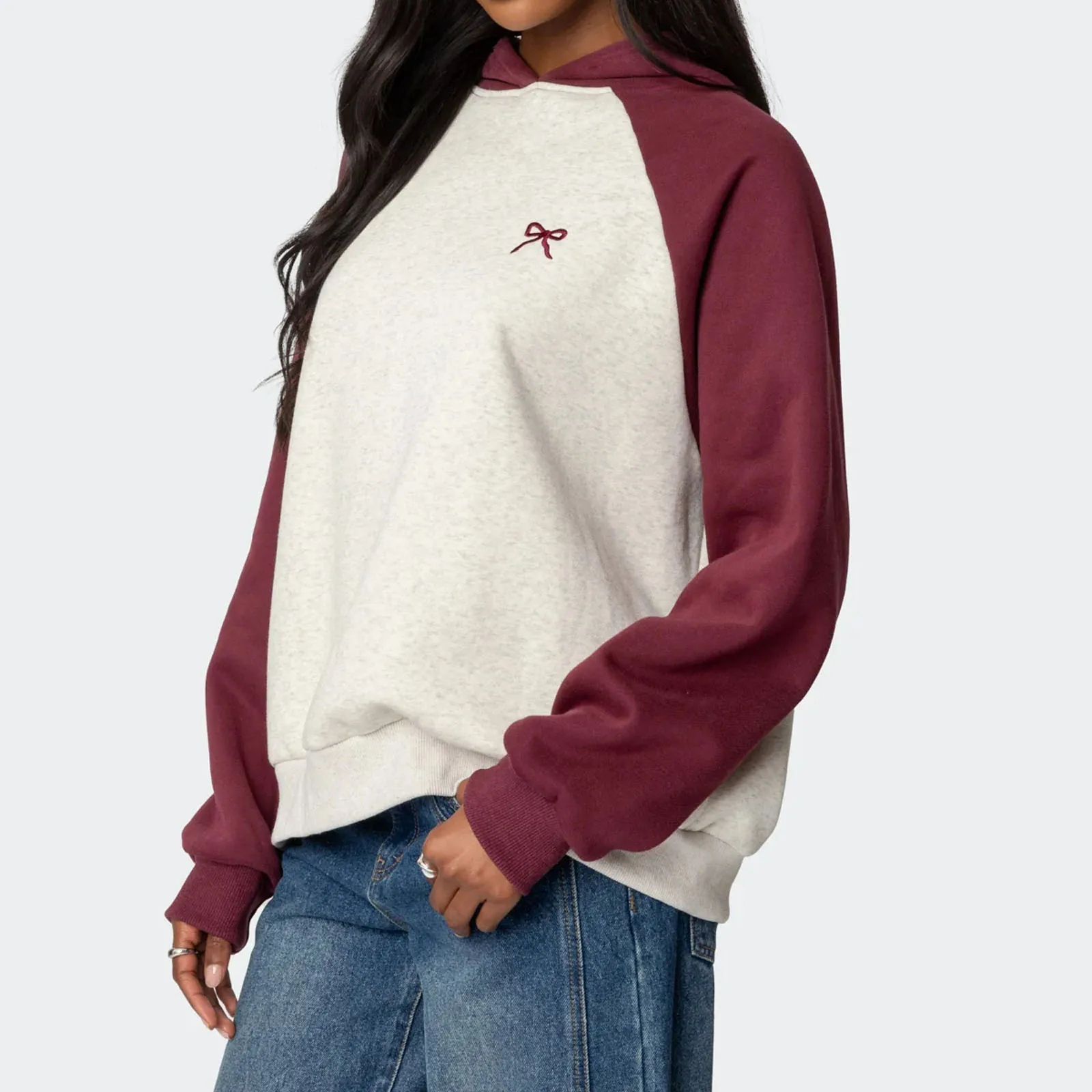 Women's Long Sleeve Contrast Color Raglan Hoodie Spring Fall Casual Hooded Sweatshirts Casual Pullover Tops Female Streetwear