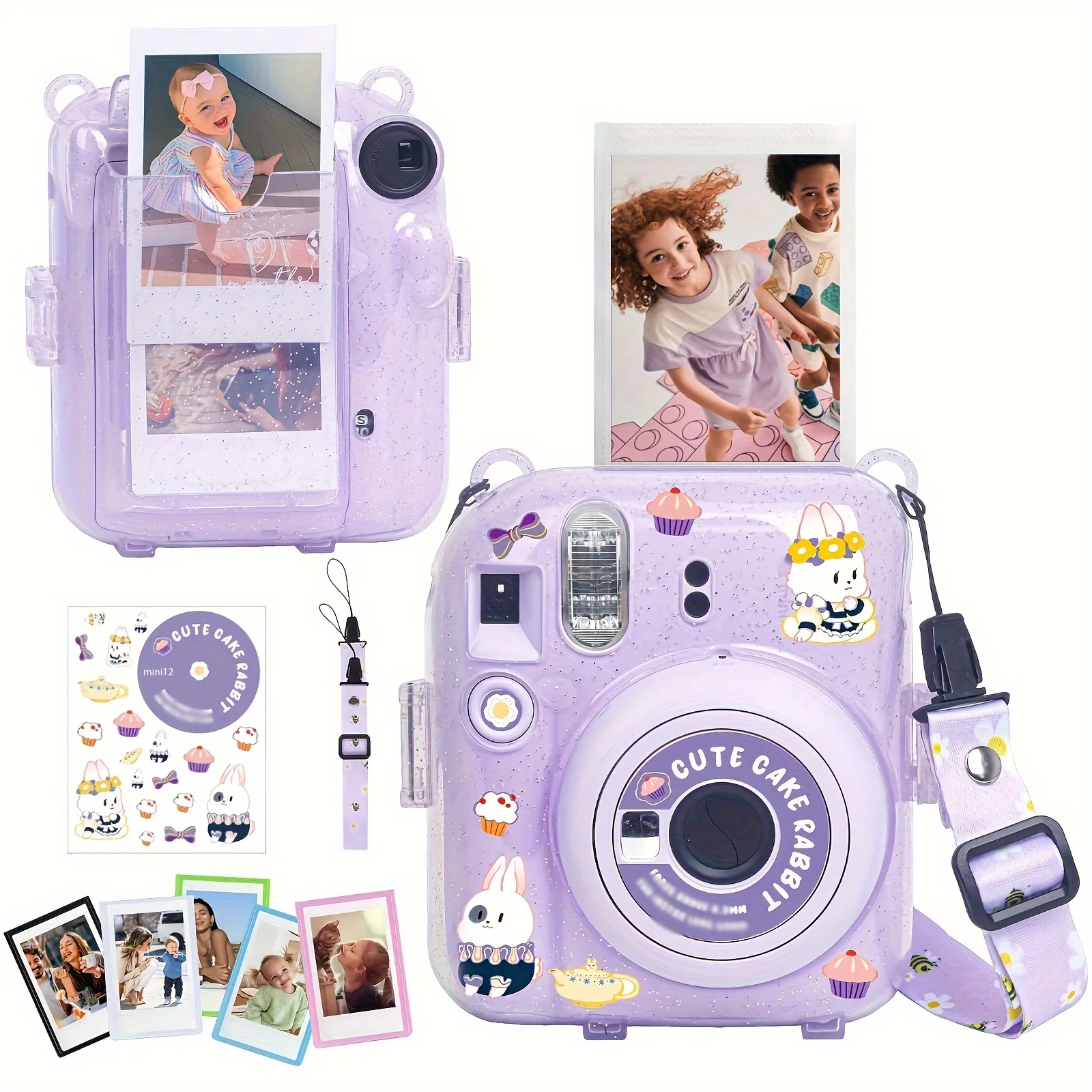 8-Piece Camera Case Set for instax Mini 12 with Upgraded Photo Storage Bag, DIY Stickers, Mini Photo Frame, Hard PC - No Camera