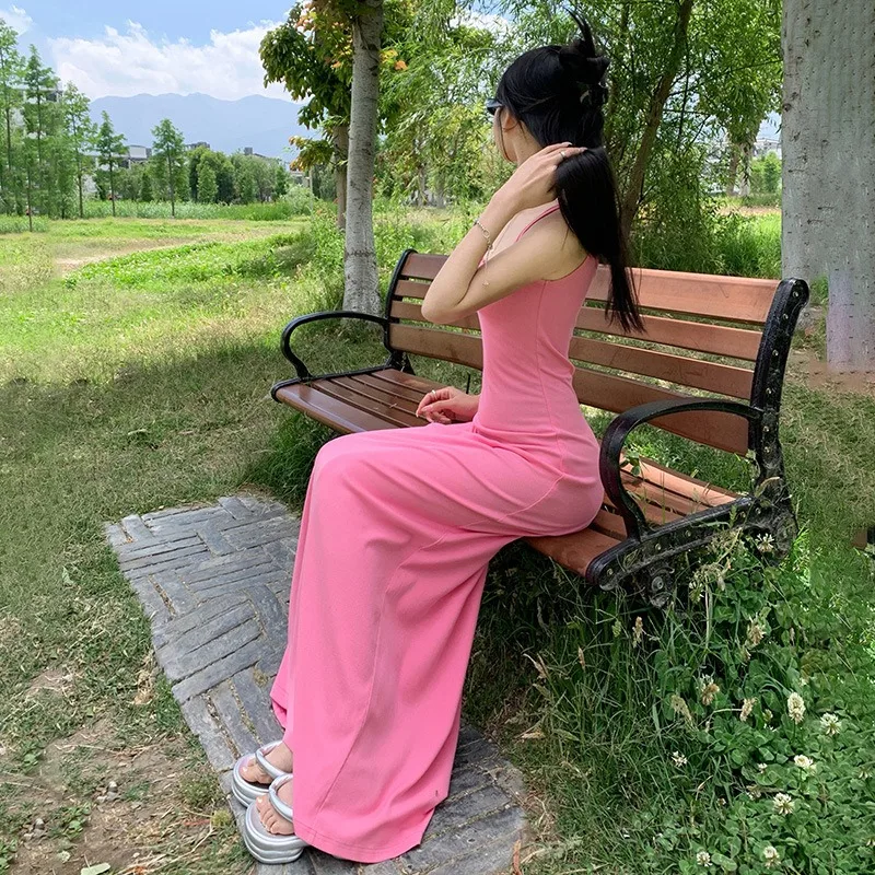 New Long Dresses 2025 Woman Fashion Summer Ladies Clothing Slim Stretchy Suspender Skirt