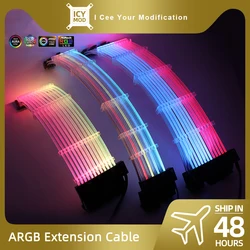 ARGB GPU 연장 케이블, 레인보우 케이스 조명 스트립, 8 핀, 8 + 8 스트라이머 와이어, 24 핀, MOBO VGA, 8 + 8 RGB 익스텐더, PC MOD 게이머 개조