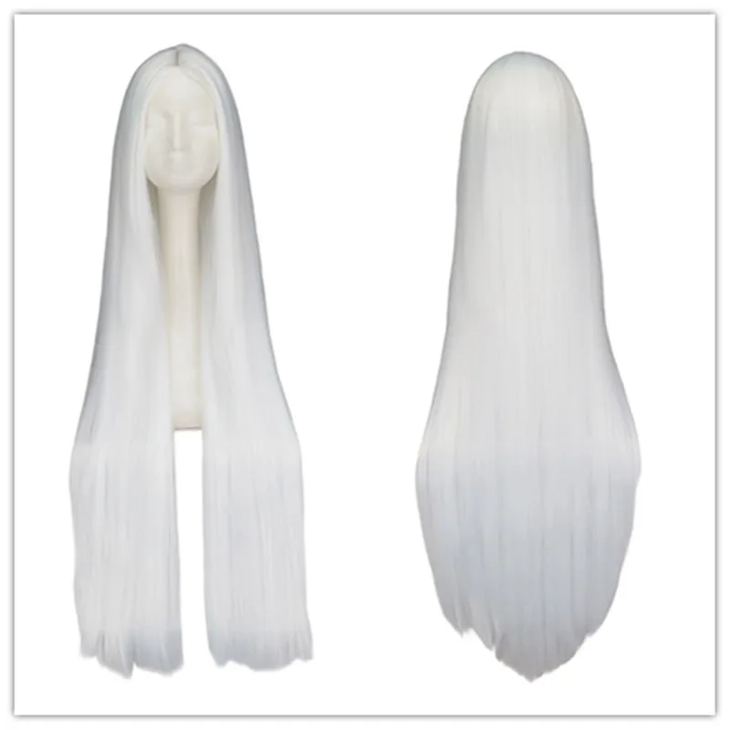 Weiße Perücke, 100 cm, synthetische, hitzebeständige Faser, langes Haar für Halloween-Kostüme, Cosplay, Karneval, glattes Haar