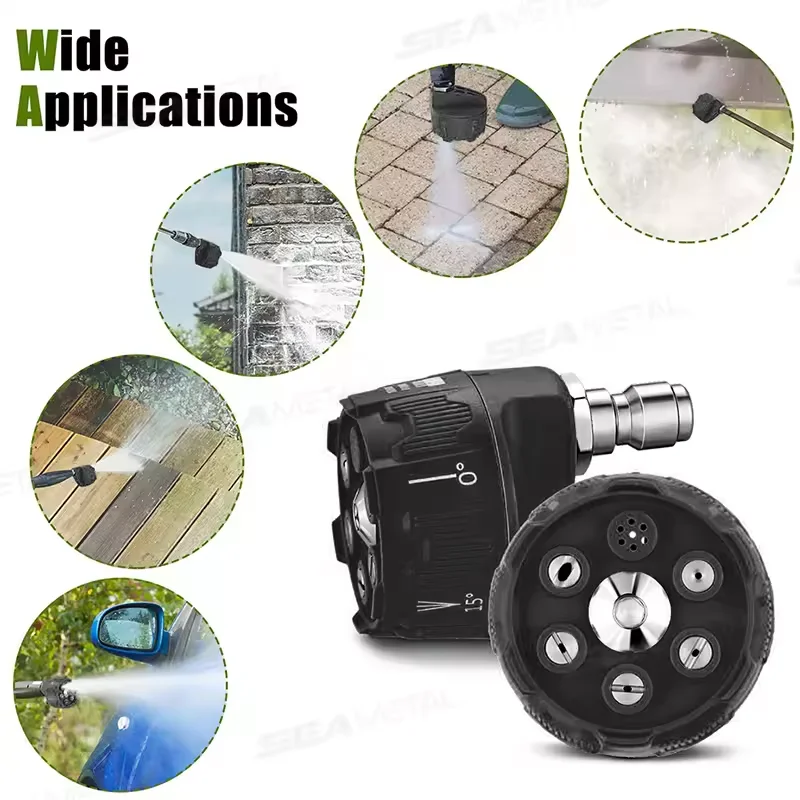 

6 in 1 Power Washer Nozzle's 4000psi With 1/4 Inch Quick Connector,0 15 25 40 65 Degree Rotation Watering Rinse Soap Nozzle Tip