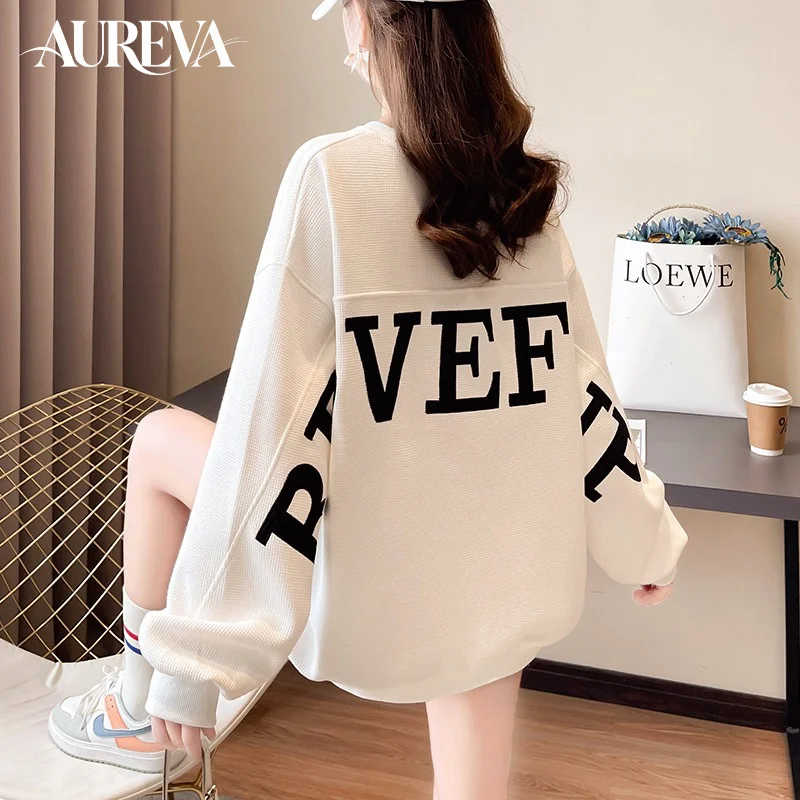 Women's Korean Style Crew Neck Sweatshirt Autumn 2026 Embroidery Letter Design Thin Pullover Hoodie Casual Long Sleeve