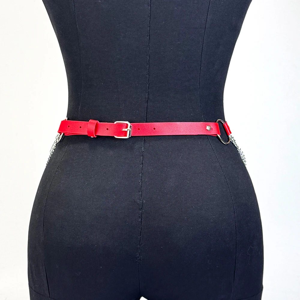 Women Fashion PU Leather Harness Belt Gothic Y2K Multi-layer Chain Waist Cincher Punk Adjustable Vintage O-Ring for Party Dress view 3