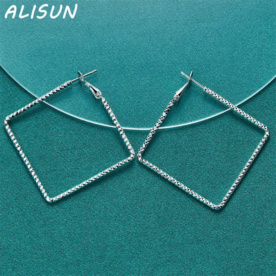 ALISUN 925 فضة 50 مللي متر ساحة هوب أقراط للنساء مجوهرات الأزياء سحر نعمة الزفاف المشاركة اكسسوارات