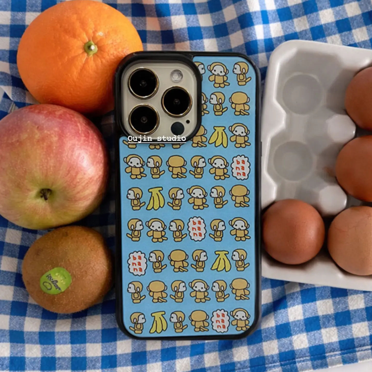 Korean Ins Full Screen Monkey Banana Phone Case For iPhone 17 Air 16 Pro Max 15 14 Plus 13 12 11 Shockproof Silicone Back Cover