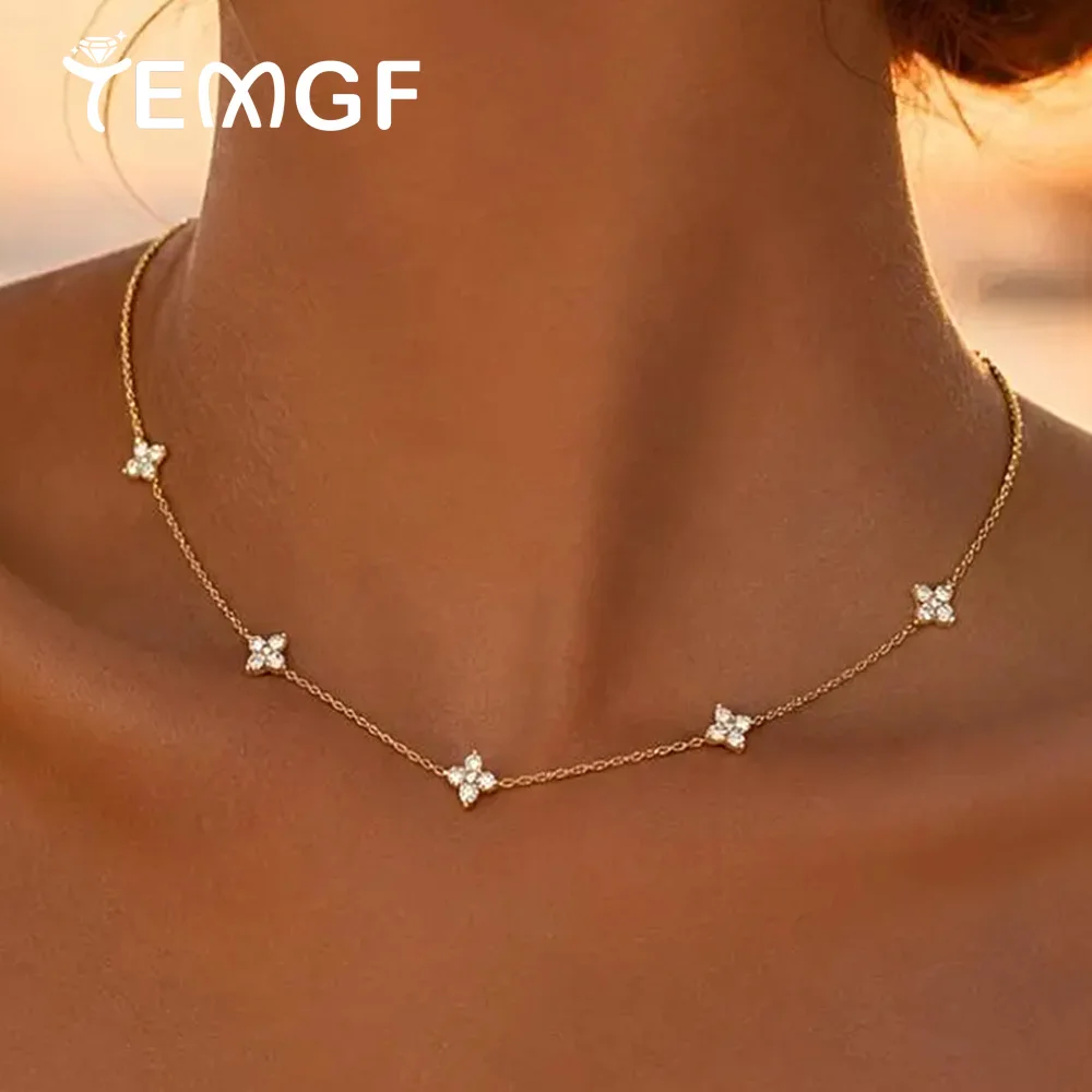 2mm Four Leaf Clover Moissanite Necklace for Women D Color VVS Lab Diamond S925 Silver 18K Gold Plated Choker Necklaces Jewelry