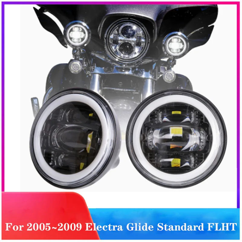 

1 Pair 4.5“ 4 1/2 inch Motorcycle Chrome Black LED Fog Passing Auxiliary Light for Classic FLHR Road King 4.5Inch LED Fog Light