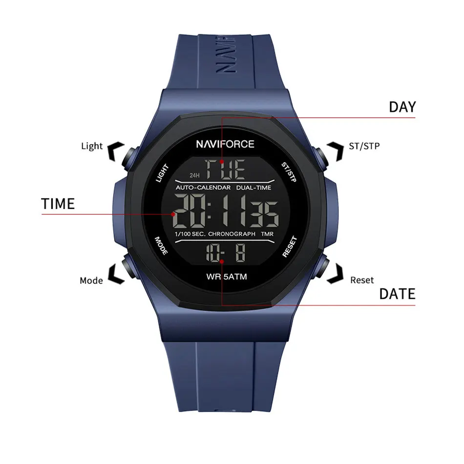 NAVIFORCE Men Sports Wristwatch Multifunction Men\'s Military Digital Watches Waterproof Clock Student Electronic Watch for man