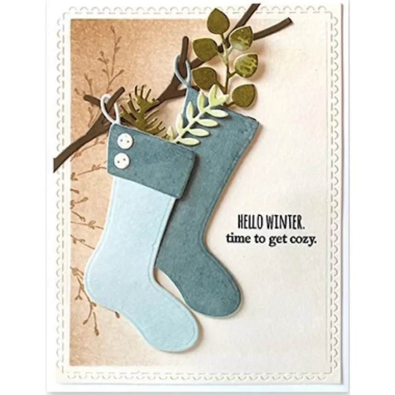 Leaf and Branch Are Inserted into the Sock Cutting Dies Scrapbook Diary Decoration Stencil Embossing Template DIY Greeting Card