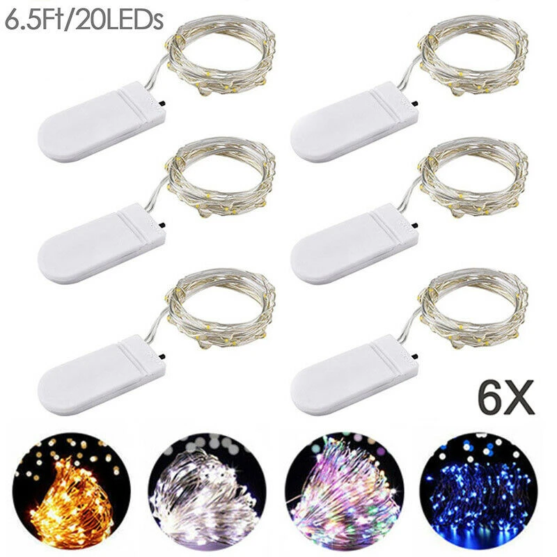 

6 Pack 20 LED String Lights Copper Wire Fairy Lights Night Light For Christmas Garland Room Bedroom Indoor Wedding Garland Lamp