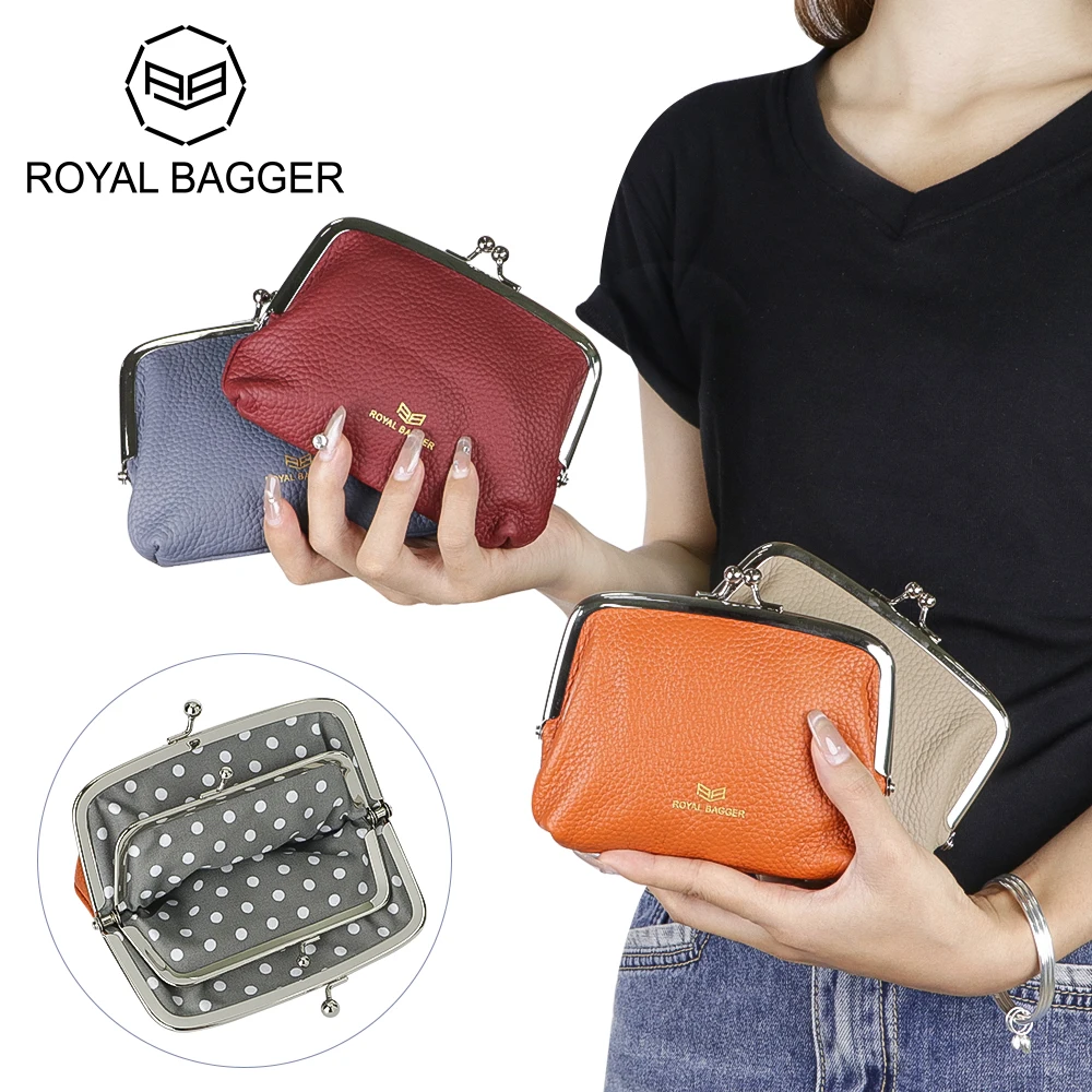 

Royal Bagger RFID Blocking Coin Purses for Women, Fashion Kiss Lock Change Pouch, Double Clip Key Card Storage Bag 1949