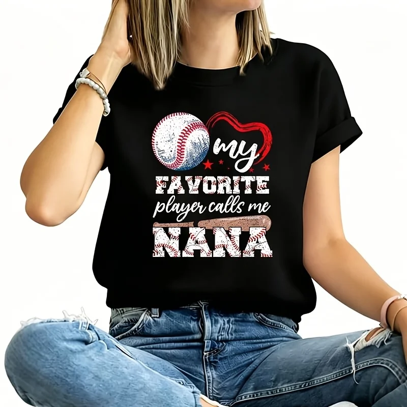 Baseball Grandma My Favorite Player Calls Me Nana Baseball Women's Plus Size T-Shirt 100% Cotton 220g