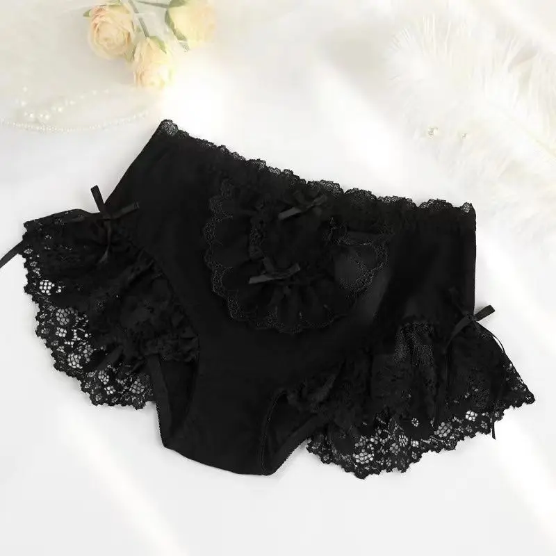 Oversized 95kg French Princess Lolita Triangle Panties Lace Bow Hollow Fairy Briefs High Waist Sweet Sexy Girls Underwear New