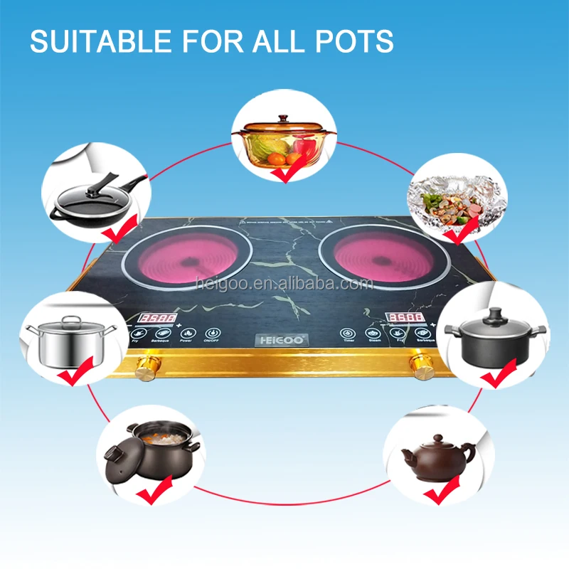 Home Kitchen Appliances Double Burners Electric Hob Infrared Cooktop Ceramic Cooker Stove