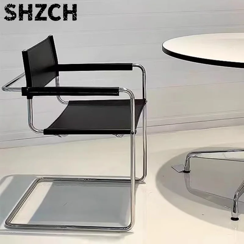 bauhaus-style-office-chair-mid-century-dining-chair-premium-stainless-steel-frame-trending-armchair-luxurious-office-seating