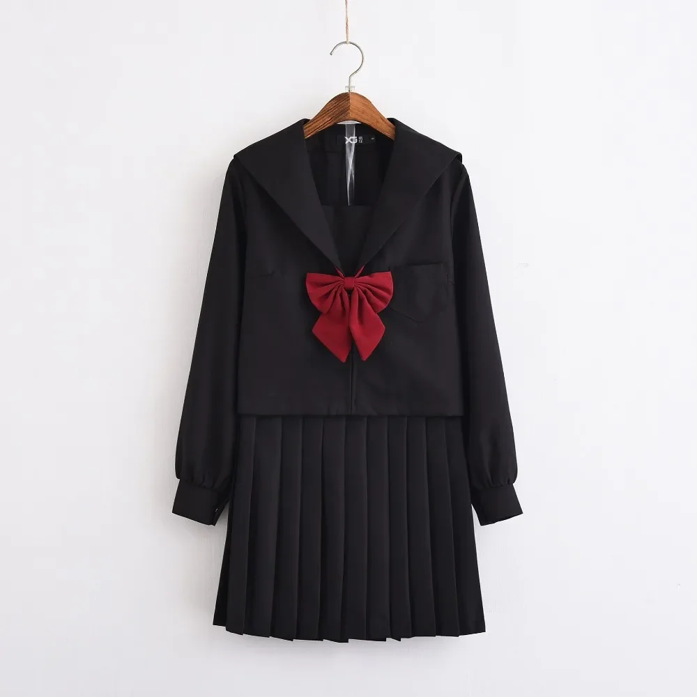 Uniforme de estudante preto, terno de marinheiro de manga comprida com gravata borboleta vermelha, fantasia de menina da escola japonesa, estilo 2025 para mulheres