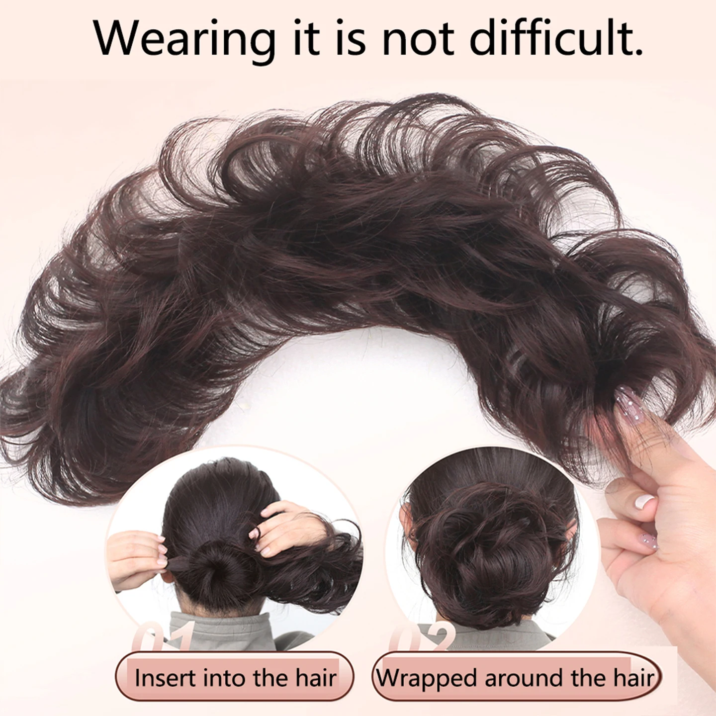 Messy Bun Hair Piece for Women, Synthetic Fluffy Curly Wrap Around Chignon Hair Extension with Free Form Shaping, Soft Fake Hair