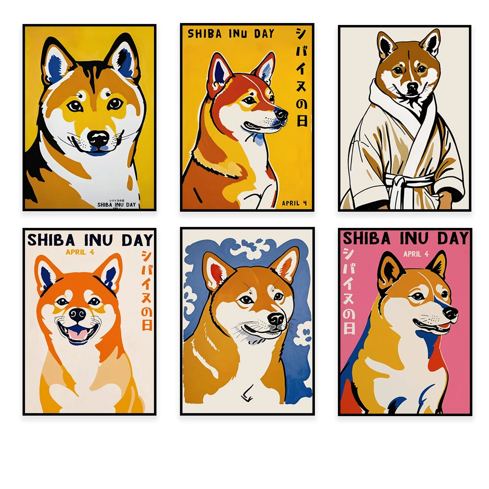 Shiba Inu Day Poster - Colorful dog art, Japanese dog breed illustration, energetic dog cute wall decor, animal gift, home decor