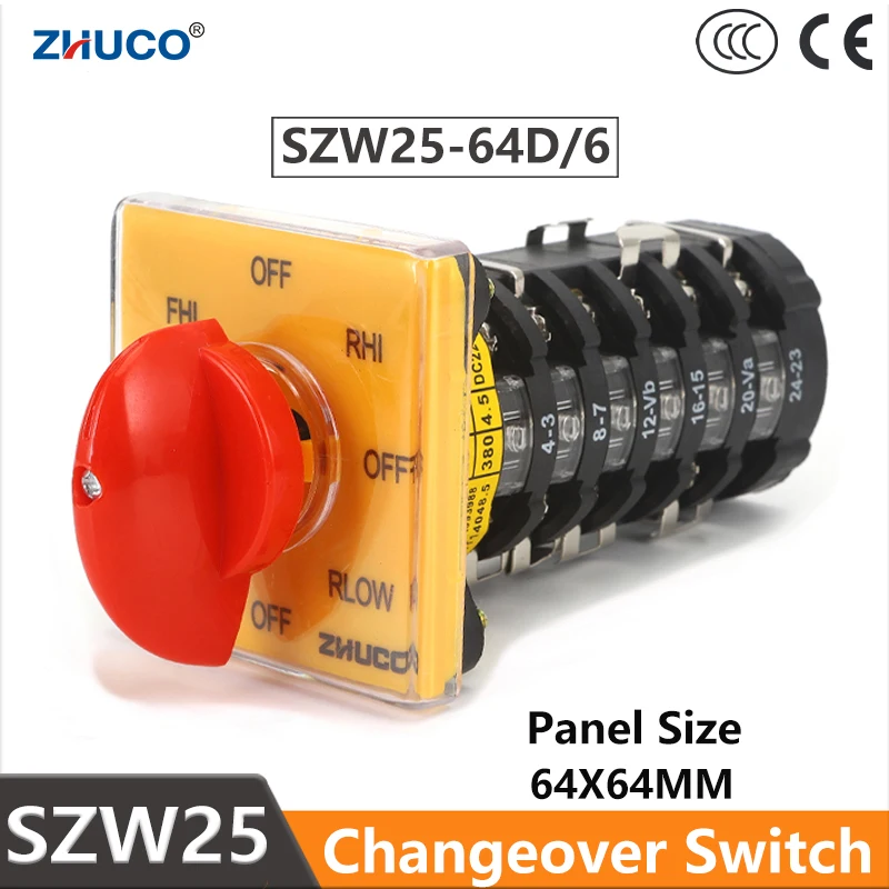 ZHUCO SZW25-64D/6 25A 6 Phase 24 Screw Fast Slow Speed Forward Reverse Eight Multi-Positions Milling Head Universal Cam Switches
