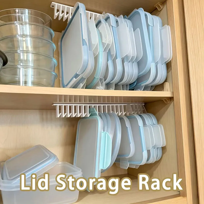 Under Cabinet Lid Organizer Food Container Lid Holder 5/10/19 Slot Screw Mount Kitchen Storage Rack Space Saving Organizer White