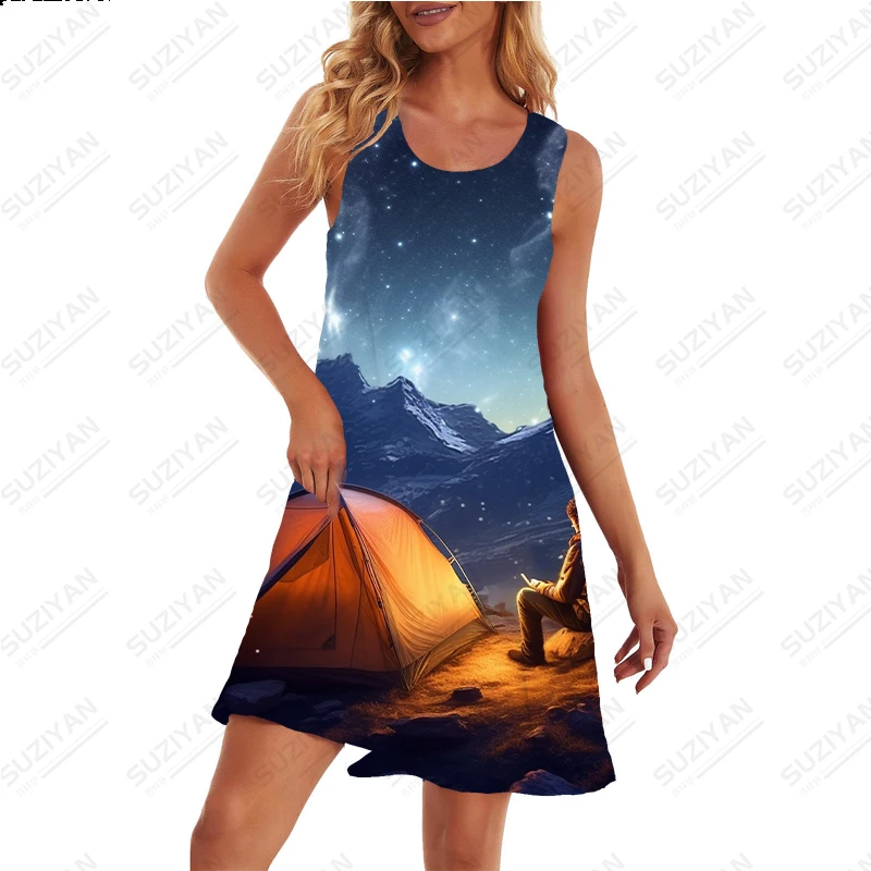 Summer New Dress Star Camping Print Dress Outdoor Street Dress Women's Dress Comfortable Breathable Plus Size Dress