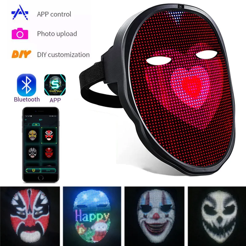 NUEVA aplicación Bluetooth Control Smart Carnival Máscaras faciales LED Pantalla Máscara con luz LED Cambio programable Cara DIY Tus propias fotos
