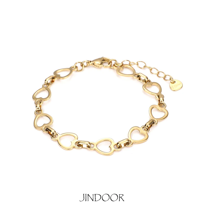 JINDOOR Stainless Steel Heart Charm Bracelet for Women - Hypoallergenic, Tarnish-Resistant, Adjustable, Everyday Wear Jewelry