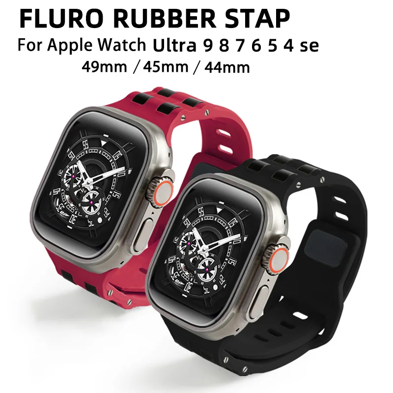 

High Quality Ultra 49mm Durable Fluorine Rubber Stap for Apple Watch 45mm/44mm 9/8/7/6/5/4/SE Series Luxury Bracelet for iwatch