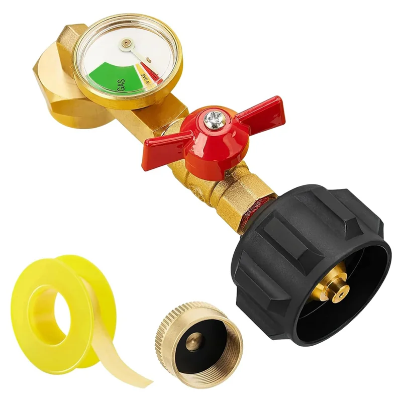 

AB41-адаптер для заправки пропану для резервуаров 1 фунт, адаптер для пропана 90 градусов с манометром и регулирующим клапаном, 1 комплект