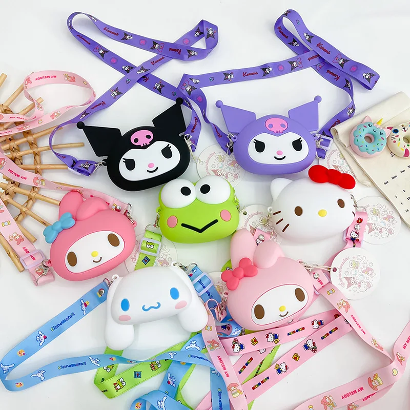 

Kawaii Sanrio Silicone Messenger Bag Anime Figure Hello Kitty Kuromi Cinnamoroll Cartoon Storage Bag Kids Toys Birthday Gift