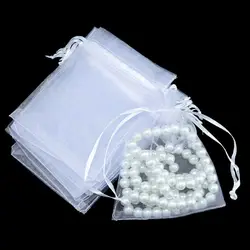 25/50PCS Organza Gauze Sachet White Pouches Gift Bags Jewelry Packing Drawstring Pocket Christmas Favor Wedding Party Supply