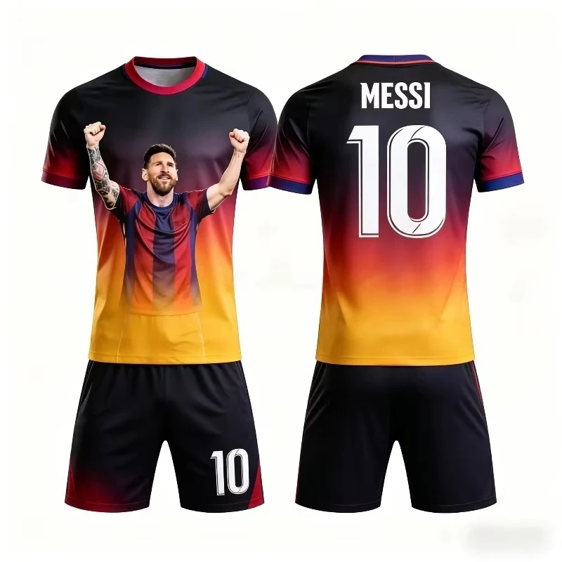 Summer New Football Jersey Sports Messi # 10 Men's and Women's Short Sleeve T-shirt and Shorts Set Quick Drying Family Kids Tees view 2
