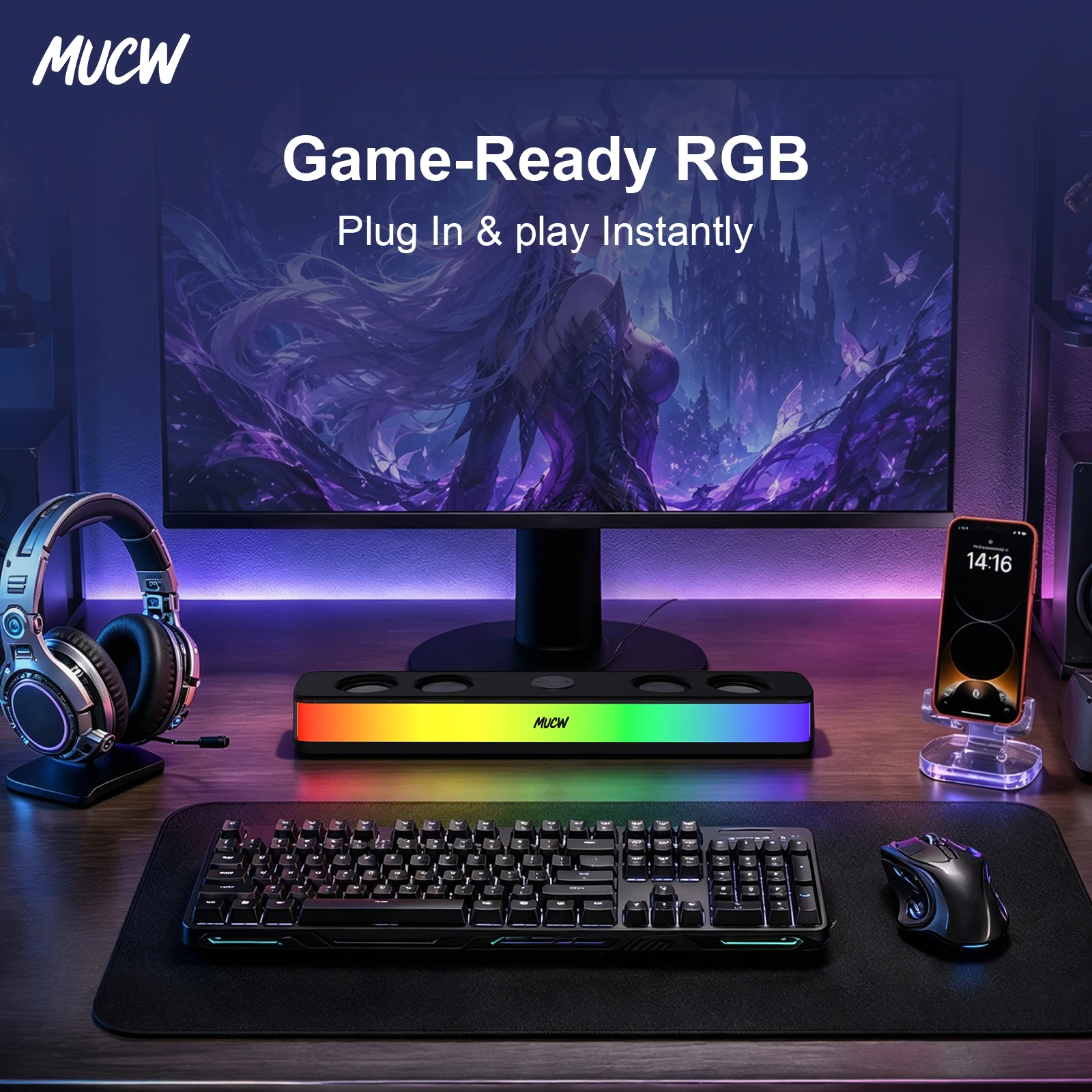 MUCW MU‑C17 Desktop RGB Soundb – Rgb Computer Soundbar For Pc Bewertung und Preis