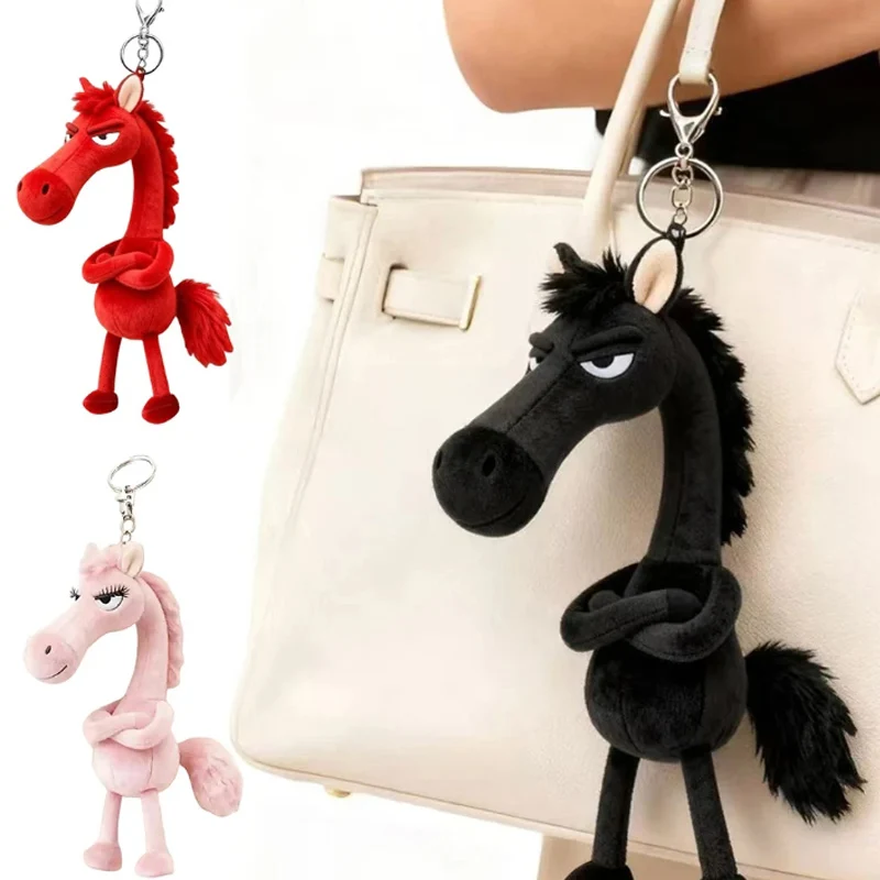 2026 Cartoon Zwart Paard Pluche Sleutelhanger Rugzak Handtas Charme voor Jongens Meisjes Chinese Dierenriem Jaar Nieuwjaar Cadeau