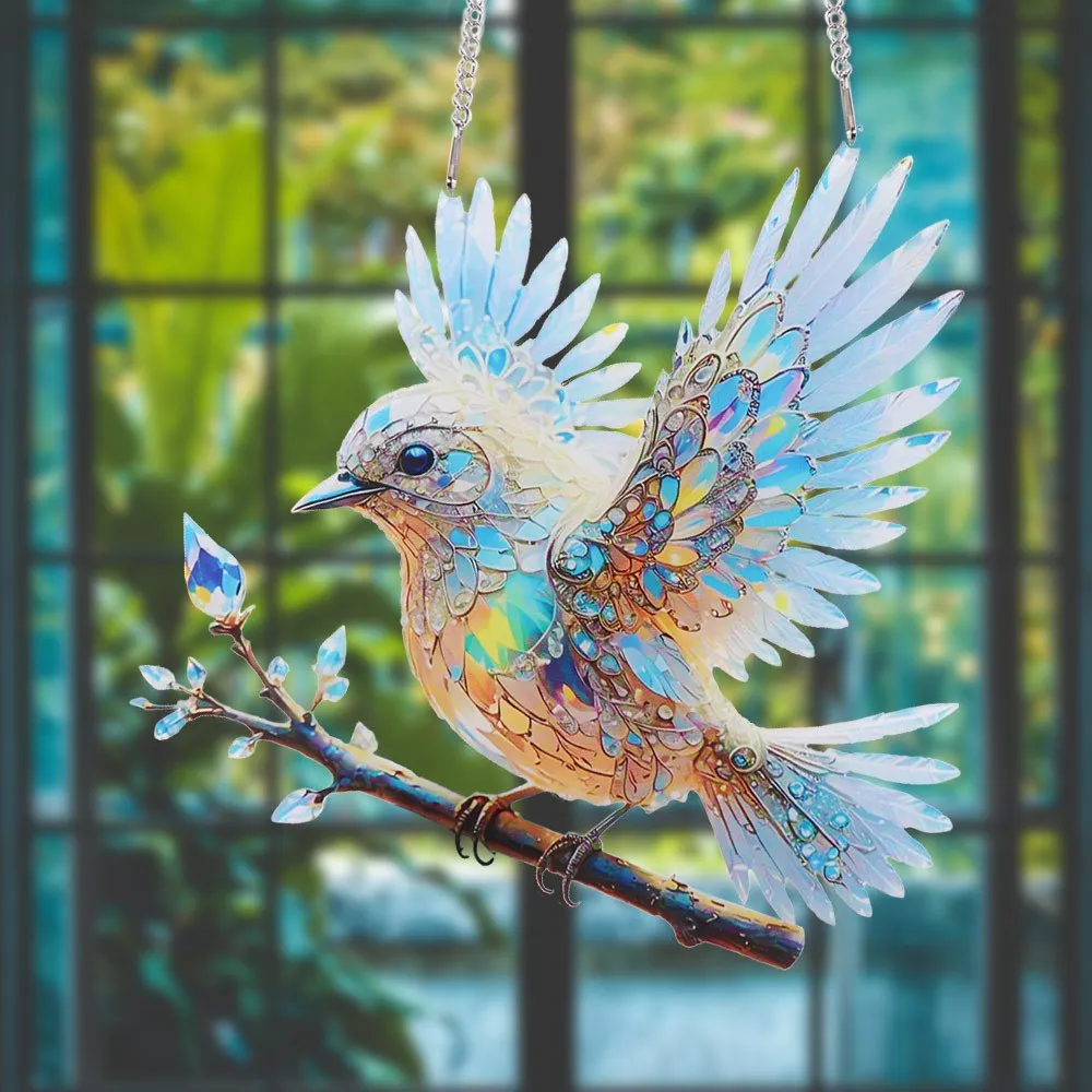 2D Flat Bird Hangings Pendant Sky Stained Art Ornaments Window Hanging Bird Home Decoration Acrylic Bluebirds Suncatchers